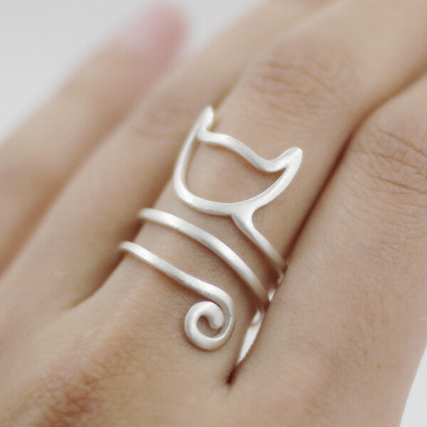 925 Sterling Silver Twine Cat Ring Young Girl Jewelry 925 Sterling