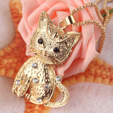 Gold Plated Crystal Eyes Cat Necklace