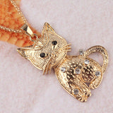 Gold Plated Crystal Eyes Cat Necklace