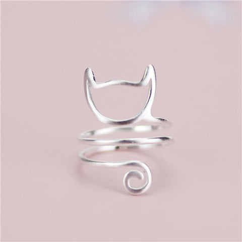 925 Sterling Silver Twine Cat Ring Young Girl Jewelry 925 Sterling