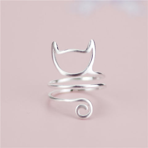 925 Sterling Silver Twine Cat Ring Young Girl Jewelry 925 Sterling Silver Rings For Women Adjustable Freeshipping