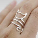 925 Sterling Silver Twine Cat Ring Young Girl Jewelry 925 Sterling Silver Rings For Women Adjustable Freeshipping