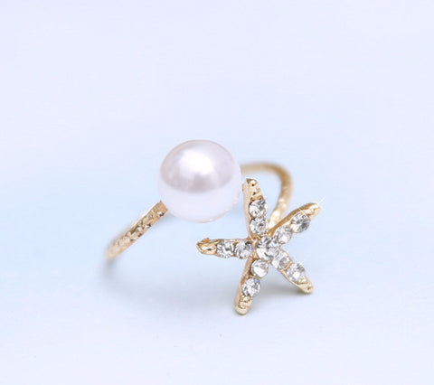 Crystal Starfish Pearl Ring