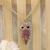 Cute Pink Crystal Owl Necklace