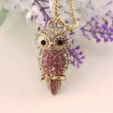 Cute Pink Crystal Owl Necklace