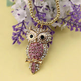 Cute Pink Crystal Owl Necklace