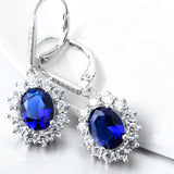 Silver Drop Blue Sapphire Crystal Earrings