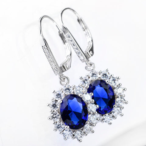 Silver Drop Blue Sapphire Crystal Earrings