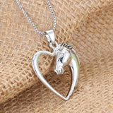 Hollow Heart Horse Pendant Necklace Silver plated Horse in Heart Necklace Christmas Birthday Gift