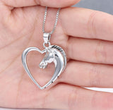 Hollow Heart Horse Pendant Necklace Silver plated Horse in Heart Necklace Christmas Birthday Gift