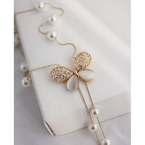 Hollow Crystal Opal Butterfly Necklace