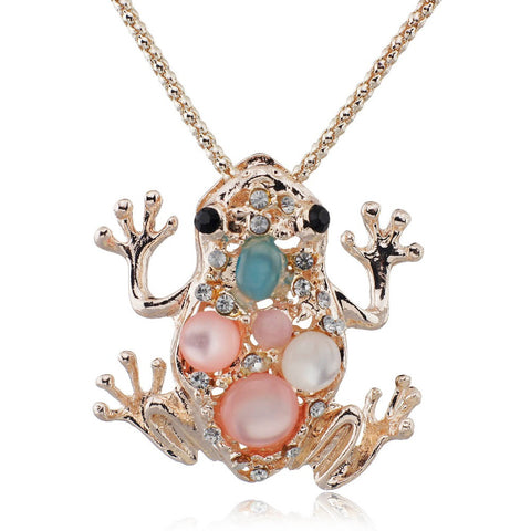 Hottest Auspicious Lucky Frog Toad Crystal Sweater Chain Long Chain Animal  Pendant Necklace Jewelry X505