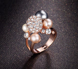 Simulated Pearl Cluster Cocktail Ring