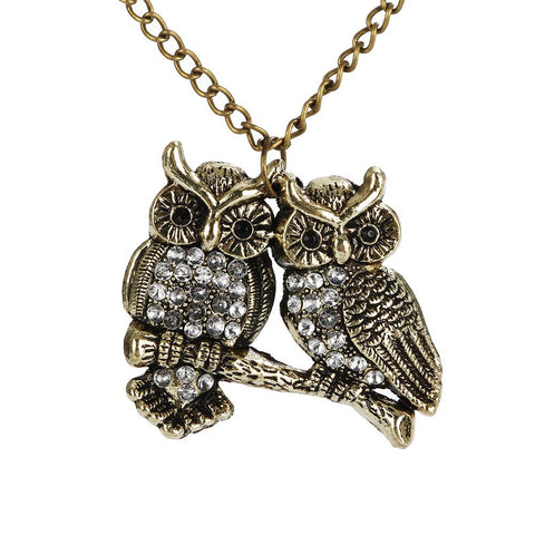 Antique Owls On Branch Necklace