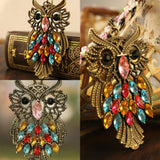 Antique Colorful Rhinestone Owl Necklace