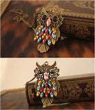 Antique Colorful Rhinestone Owl Necklace