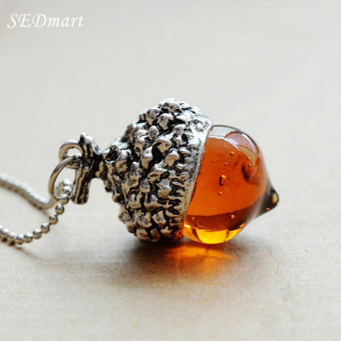 Glass Acorn Oak Necklace
