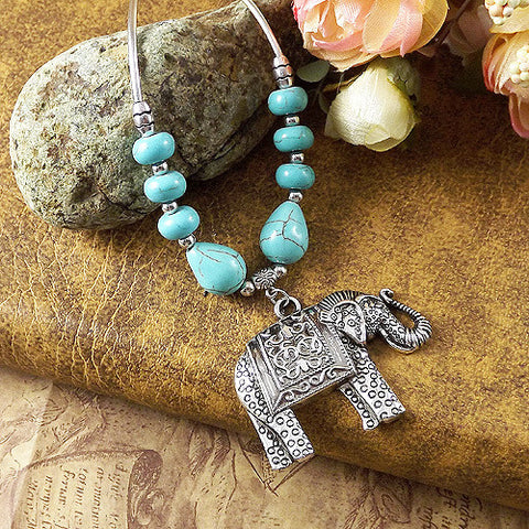 Turquoise Stones Elephant Necklace