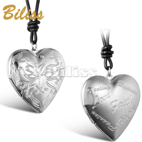 Vintage Memory Locket Photo Frame Silver Heart Leather Necklace For Women