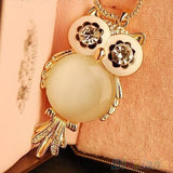 Clear Rhinestone Owl Necklace