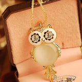 Clear Rhinestone Owl Necklace