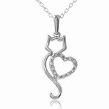 Crystal Diamond Heart Cat Necklace