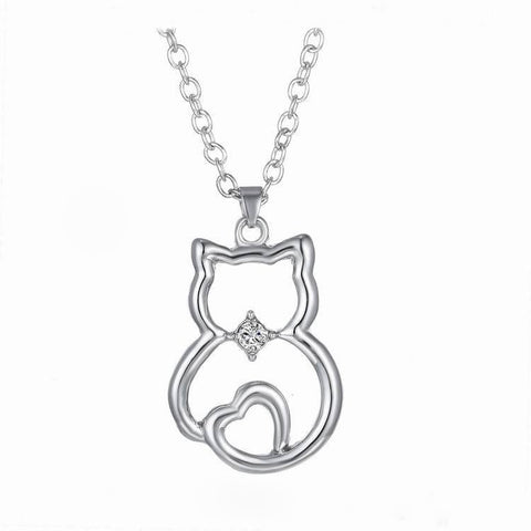 Crystal Heart Cat Necklace