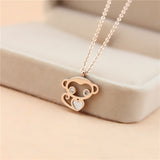 2016 New Cute Monkey Pendant Necklace 316L Titanium Steel Rose Gold Plated Fashion Woman Jewelry Gift Never Fade Free Shipping